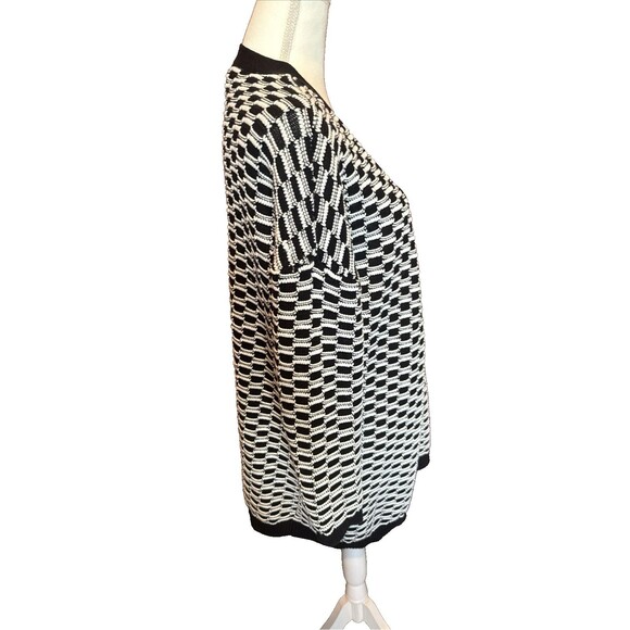 Neiman Marcus Cardigan Open Front Medium Black White Graphic Bold Textural - Picture 4 of 7